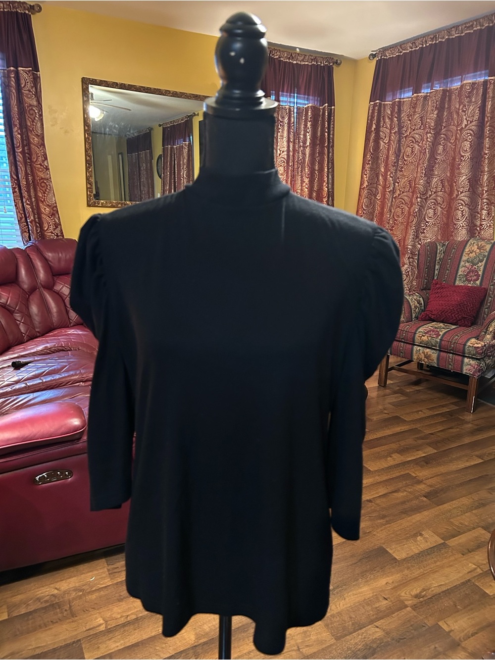 SHEIN Black Mock-Neck Long Sleeve Puff Shoulder Top